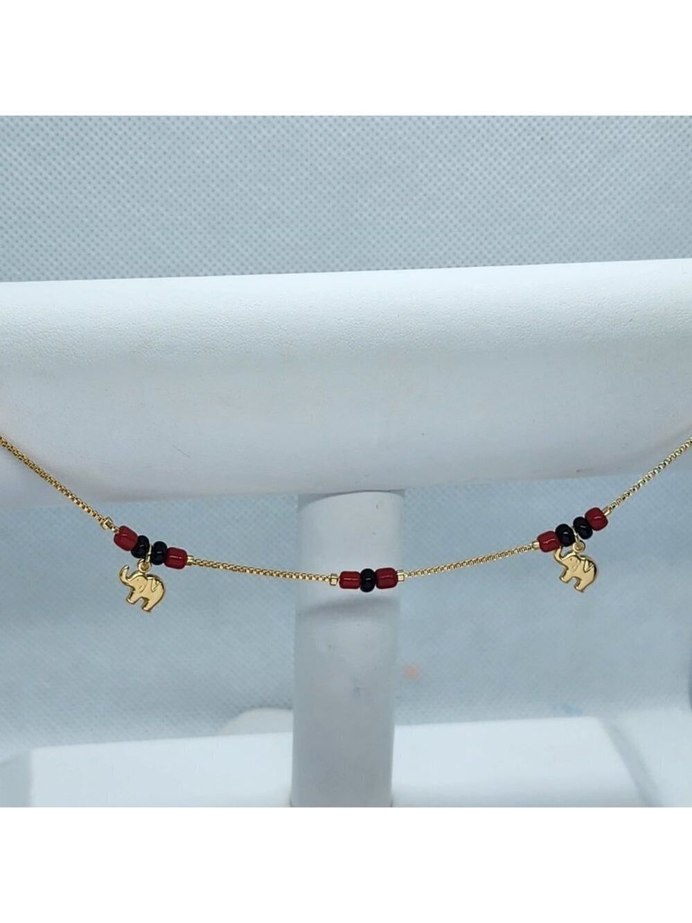 Brand New Brazilian 18k Gold Filled 2 Elephants red/black Beaded Anklet - Picture 3 of 4